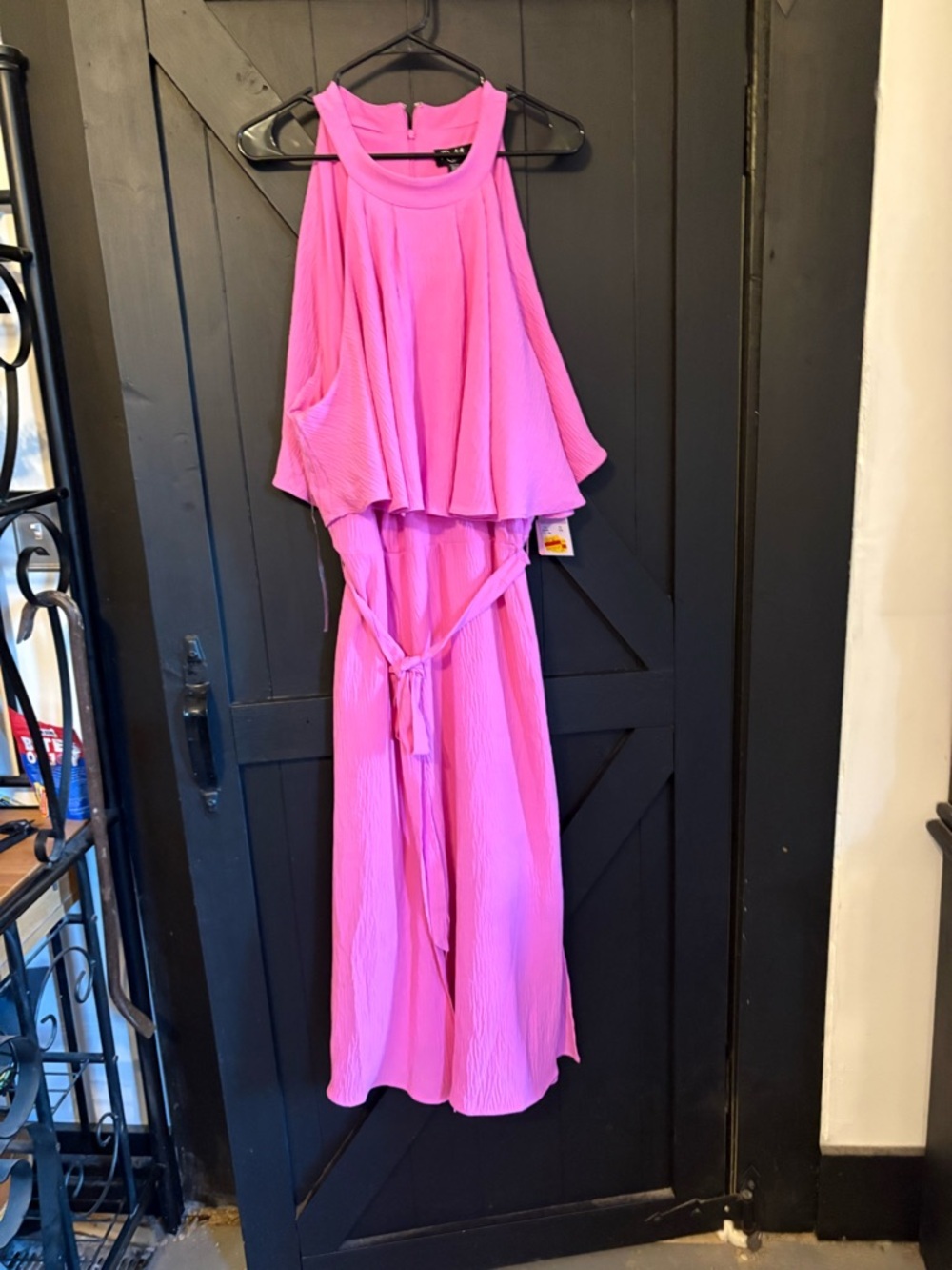 R&M Richards Hot Pink Halter Ruffle Maxi Dress